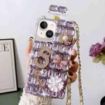 For iPhone 14 Plus Crossbody Perfume Bottle Handmade Inlaid Diamond PC Phone Case(Purple)