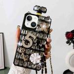 For iPhone 14 Crossbody Perfume Bottle Handmade Inlaid Diamond PC Phone Case(Black)