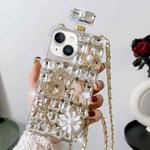 For iPhone 14 Crossbody Perfume Bottle Handmade Inlaid Diamond PC Phone Case(White)