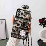 For iPhone 14 Pro Crossbody Perfume Bottle Handmade Inlaid Diamond PC Phone Case(Black)