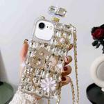 For iPhone SE 2022 /  7 / 8  Crossbody Perfume Bottle Handmade Inlaid Diamond PC Phone Case(White)