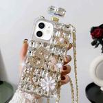 For iPhone 12 Crossbody Perfume Bottle Handmade Inlaid Diamond PC Phone Case(White)