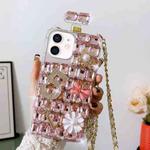 For iPhone 12 Crossbody Perfume Bottle Handmade Inlaid Diamond PC Phone Case(Pink)