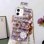 For iPhone 12 mini Crossbody Perfume Bottle Handmade Inlaid Diamond PC Phone Case(Purple)