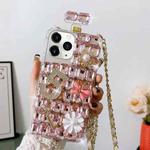 For iPhone 11 Pro Max Crossbody Perfume Bottle Handmade Inlaid Diamond PC Phone Case(Pink)