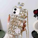 For iPhone 11 Crossbody Perfume Bottle Handmade Inlaid Diamond PC Phone Case(White)