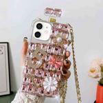 For iPhone 11 Crossbody Perfume Bottle Handmade Inlaid Diamond PC Phone Case(Pink)