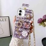 For iPhone 16 Crossbody Perfume Bottle Handmade Inlaid Diamond PC Phone Case(Purple)