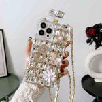 For iPhone 16 Pro Crossbody Perfume Bottle Handmade Inlaid Diamond PC Phone Case(White)