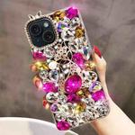 For iPhone 13 mini Handmade Bling Rhinestone Gemstone Fox PC Phone Case(Purple)