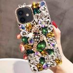 For iPhone 12 mini Handmade Bling Rhinestone Gemstone Fox PC Phone Case(Green)