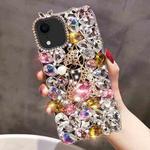 For iPhone XR Handmade Bling Rhinestone Gemstone Fox PC Phone Case(Pink)