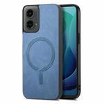 For Motorola Moto G 5G 2024 Retro Magsafe Magnetic PU Back Cover Phone Case(Blue)