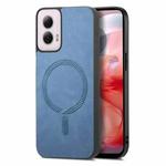 For Motorola Moto G Power 2024 5G Retro Magsafe Magnetic PU Back Cover Phone Case(Blue)