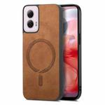 For Motorola Moto G Power 2024 5G Retro Magsafe Magnetic PU Back Cover Phone Case(Brown)