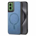 For Motorola Moto G35 Retro Magsafe Magnetic PU Back Cover Phone Case(Blue)