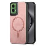 For Motorola Moto G35 Retro Magsafe Magnetic PU Back Cover Phone Case(Pink)