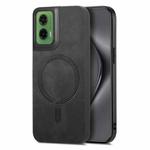 For Motorola Moto G35 Retro Magsafe Magnetic PU Back Cover Phone Case(Black)