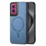 For Motorola Moto G55 Retro Magsafe Magnetic PU Back Cover Phone Case(Blue)