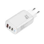 TE-65W GaN PD65W Dual USB-C+USB-A Laptop / Tablet Adapter，EU Plug(White)