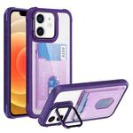 For iPhone 12 Card Bag Holder Acrylic Hybrid TPU Phone Case(Purple)