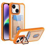 For iPhone 14 Card Bag Holder Acrylic Hybrid TPU Phone Case(Orange)