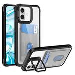 For iPhone 16 Plus Card Bag Holder Acrylic Hybrid TPU Phone Case(Black)