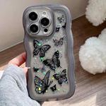 For iPhone 15 Pro Wave Edge Butterfly TPU Hybrid PC Phone Case(Black)