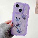 For iPhone 15 Plus Wave Edge Butterfly TPU Hybrid PC Phone Case(Purple)