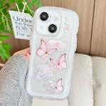 For iPhone 14 Plus Wave Edge Butterfly TPU Hybrid PC Phone Case(White)