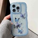 For iPhone 14 Pro Wave Edge Butterfly TPU Hybrid PC Phone Case(Blue)