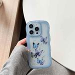 For iPhone 13 Wave Edge Butterfly TPU Hybrid PC Phone Case(Blue)