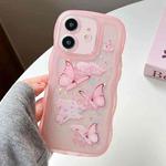 For iPhone 12 Wave Edge Butterfly TPU Hybrid PC Phone Case(Pink)