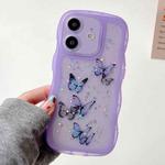 For iPhone 12 Wave Edge Butterfly TPU Hybrid PC Phone Case(Purple)