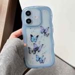 For iPhone 16 Wave Edge Butterfly TPU Hybrid PC Phone Case(Blue)