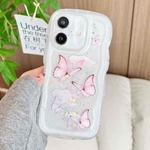 For iPhone 16 Wave Edge Butterfly TPU Hybrid PC Phone Case(White)