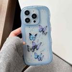 For iPhone 16 Pro Wave Edge Butterfly TPU Hybrid PC Phone Case(Blue)