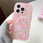 For iPhone 16 Pro Wave Edge Butterfly TPU Hybrid PC Phone Case(Pink)