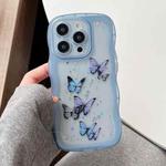 For iPhone 16 Pro Max Wave Edge Butterfly TPU Hybrid PC Phone Case(Blue)