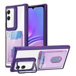 For Samsung Galaxy A05 4G Card Bag Holder Acrylic Hybrid TPU Phone Case(Purple)