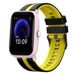 For Amazfit Pop Pro 20mm Two-Color Sports Silicone Watch Band(Black+Yellow)