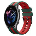 For Amazfit 3 22mm Two-Color Sports Silicone Watch Band(Green+Red)