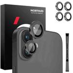 For iPhone 16 / 16 Plus NORTHJO 2 Sets 4pcs Camera Lens Protector Cover Metal Ring Film(Black)