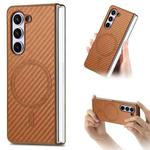 For Samsung Galaxy Z Fold6 Carbon Fiber Magsafe Phone Case(Brown)