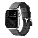 For Apple Watch Ultra 49mm Genuine Leather Hybrid Silicone Watch Band(Coffee Sliver Buckle)