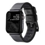 For Apple Watch Series 8 45mm Genuine Leather Hybrid Silicone Watch Band(Black + Black Buckle)