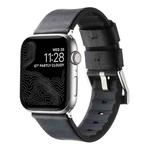 For Apple Watch SE 2022 44mm Genuine Leather Hybrid Silicone Watch Band(Black + Sliver Buckle)