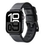 For Apple Watch Series 10 42mm Genuine Leather Hybrid Silicone Watch Band(Black Black Buckle)