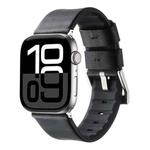 For Apple Watch Series 10 42mm Genuine Leather Hybrid Silicone Watch Band(Black Sliver Buckle)