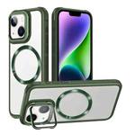 For iPhone 14 Plus Magsafe CD-grain Acrylic Hybrid TPU Phone Case(Green)